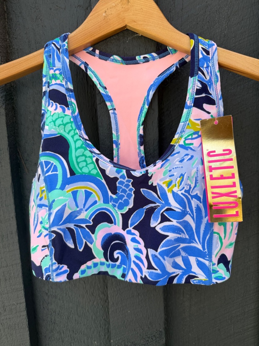 Lilly Pulitzer Navy, Blue & Pink Floral Racerback Exercise Top XS NWT